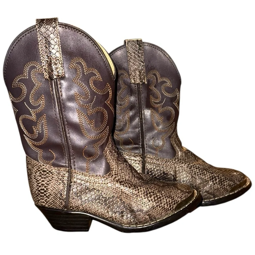 Smoky Mountain Boots Western Cowboy Boots Snakeskin Print Brown — Size 11.5 D